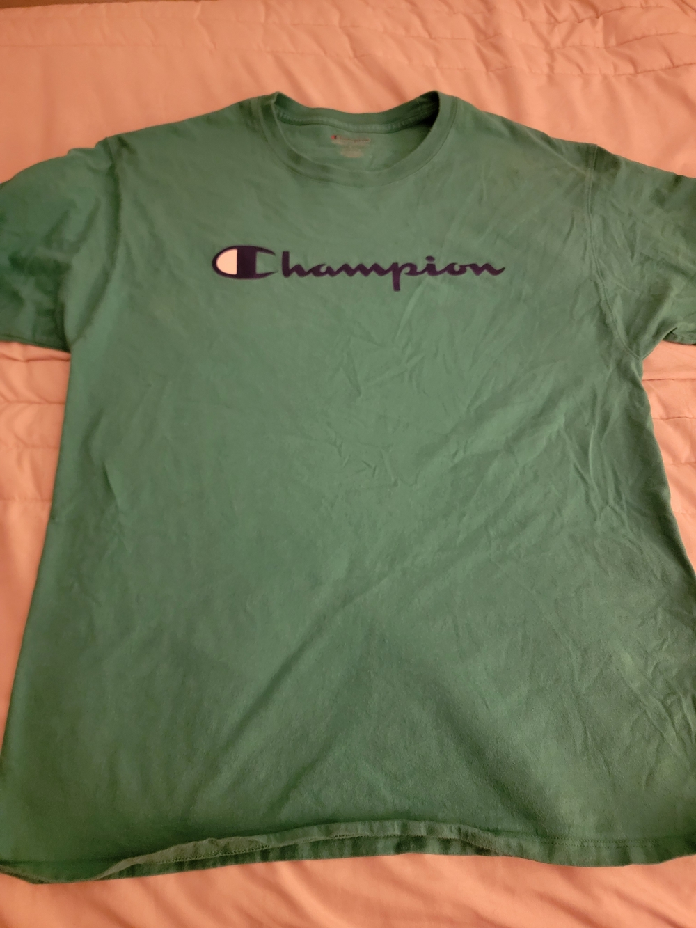 Champion Men's Green Logo Tee with Navy Script